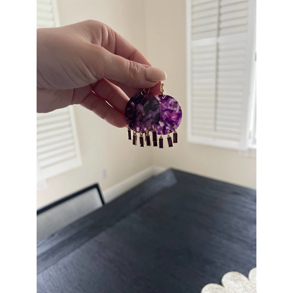 INC Purple Circle Earrings with Drop Crystals - Picture 6 of 7
